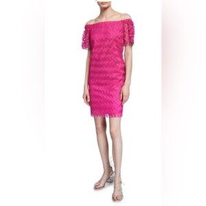 Easter 💐Trina Turk Seaway Eyelash Zigzag Off Shoulder/ Hot Pink Dress Size 2 NWT